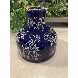Temptations by Tara Cobalt Blue HTF Floral Lace Embossed Vase 4x4.5”
